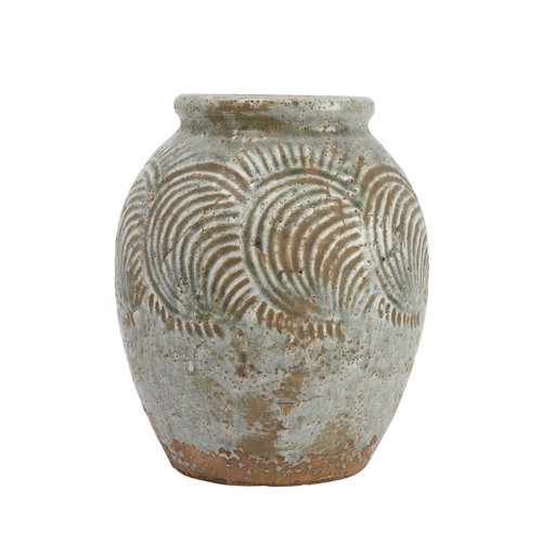 Bungalow Rose Mariangeles Round Embossed Terracotta Vase with Patterns